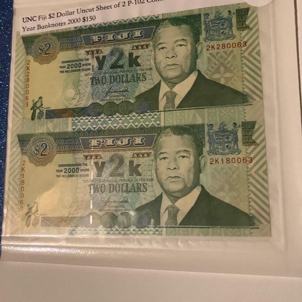 Fiji $2 Dollar Uncut Sheet